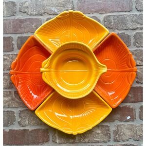 Vtg 70s Cali USA Pottery 1000 Golden Yellow and Orange Chip & Dip Set 5 piece